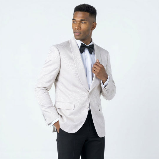 Light Beige Paisley Tuxedo Jacket with Shawl Lapel – Wedding & Prom