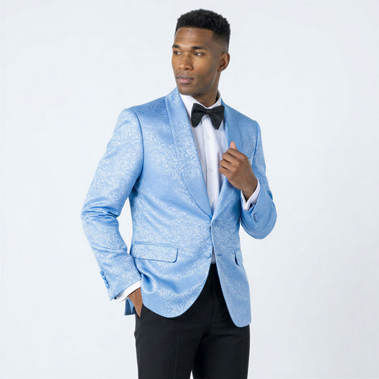 Light Blue Paisley Tuxedo Jacket with Shawl Lapel – Wedding & Prom