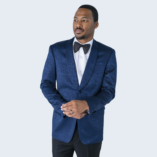 Blue Paisley Tuxedo Jacket with Shawl Lapel – Slim Fit