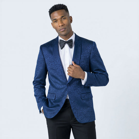 Blue Paisley Tuxedo Jacket with Shawl Lapel – Slim Fit
