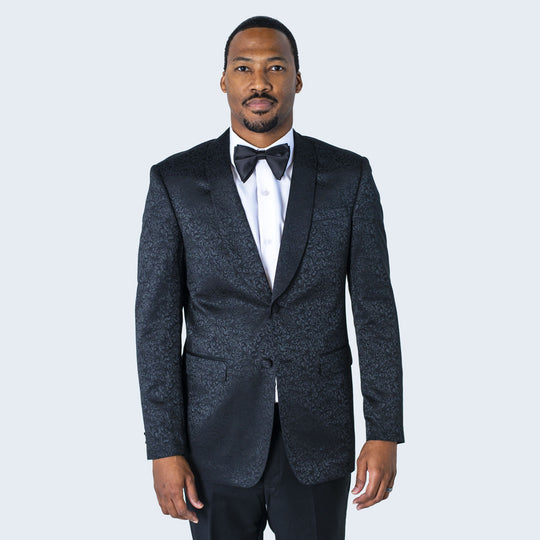 Black Paisley Tuxedo Jacket with Shawl Lapel – Wedding & Prom