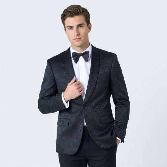 Black Paisley Tuxedo Jacket with Shawl Lapel – Wedding & Prom