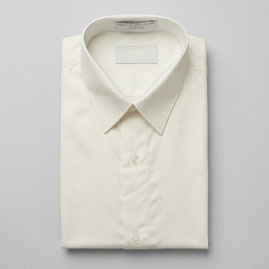 Ivory Modern Fit Microfiber Dress Shirt with Plain Front and Barrel Cuffs