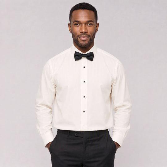 Off White Modern Fit Microfiber Tuxedo Shirt with Point Collar