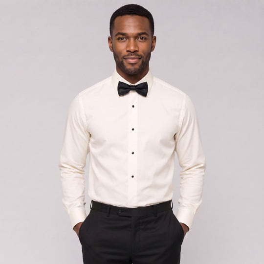 Off White Modern Fit Microfiber Tuxedo Shirt with Point Collar