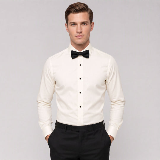 Off White Slim Fit Microfiber Tuxedo Shirt with Point Collar