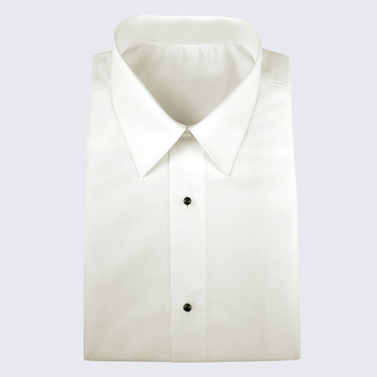 Ivory Slim Fit Microfiber Dress Shirt with Plain Front and Barrel Cuffs