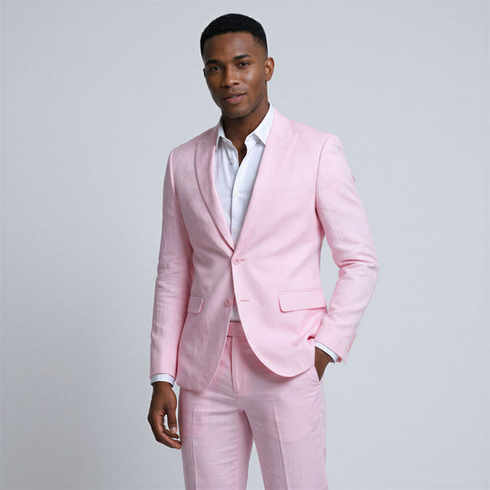 Pink Linen Slim Fit Suit Two Piece Set – Wedding & Prom