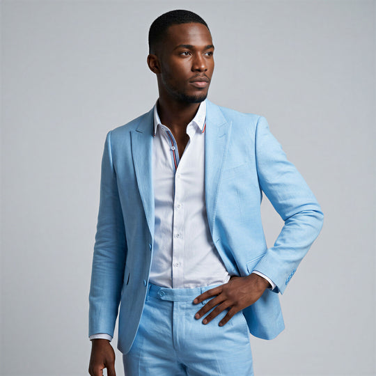 Baby Blue Linen Suit Slim Fit Two Piece – Wedding & Prom