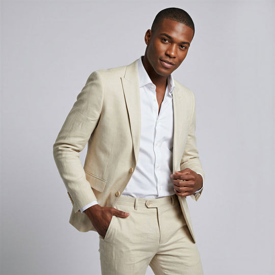 Tan Linen Slim Fit Suit – Wedding & Prom