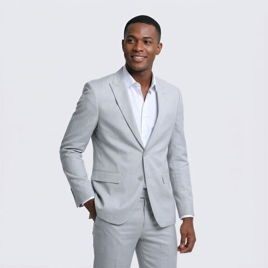 Light Grey Linen Suit Slim Fit Two-Piece – Wedding & Prom