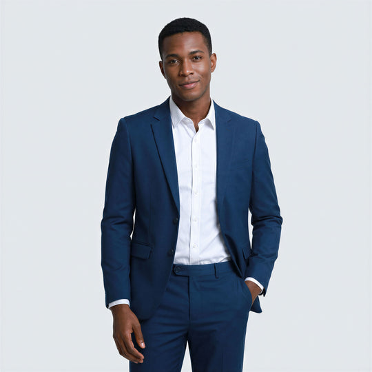 Navy Linen Slim Fit Suit Two Piece – Wedding & Prom
