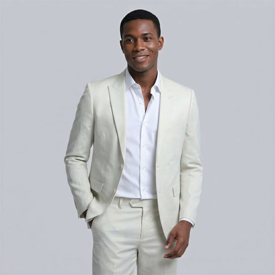 Ivory Linen Slim Fit Suit with Peak Lapel – Wedding & Prom