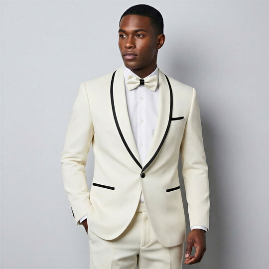 Off White Textured Tuxedo with Satin Trim – Wedding & Prom
