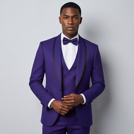 Purple Textured Tuxedo with Satin Trim – 4 Piece Set