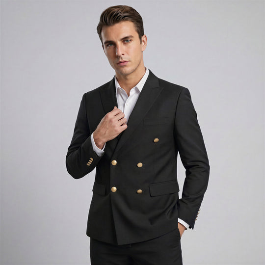 Black Double Breasted Suit with Gold Buttons – Wedding & Prom