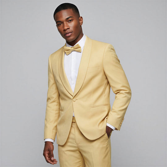 Dijon Mustard Skinny Fit Suit with Shawl Lapel – Wedding & Prom