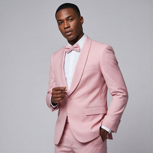 pink dress shirt with bow tie Men's Satin Dress Shirt Convertible Cuff Regular Fit in Pink With Tie And Pocket Square 22 37/38 / Pink