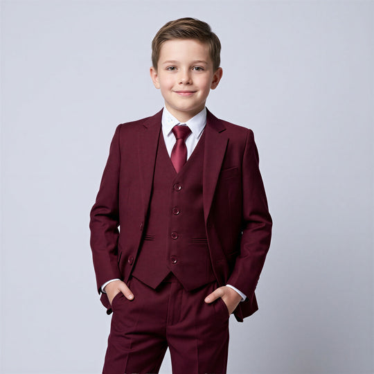 Boys Burgundy Slim Fit Suit – Wedding & Formal Events