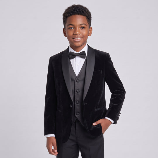 Boys Black Velvet Blazer Slim Fit –  Wedding