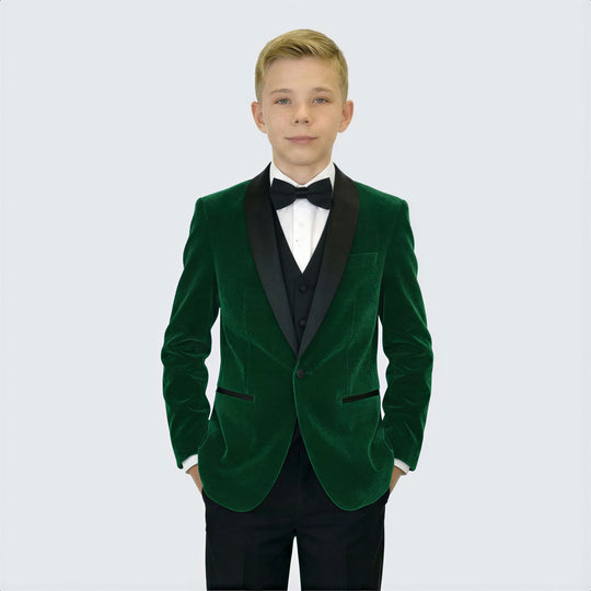 Boys Hunter Green Velvet Blazer Slim Fit –  Wedding
