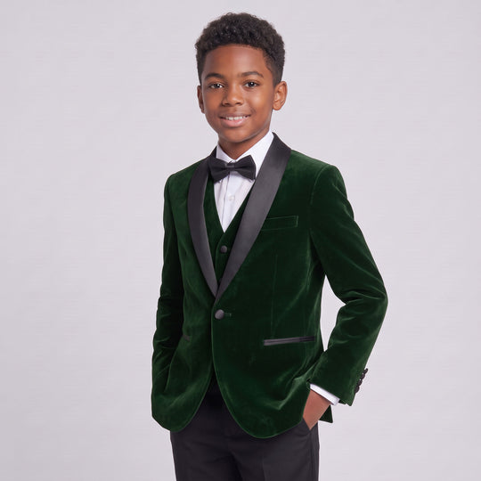 Boys Hunter Green Velvet Blazer Slim Fit –  Wedding