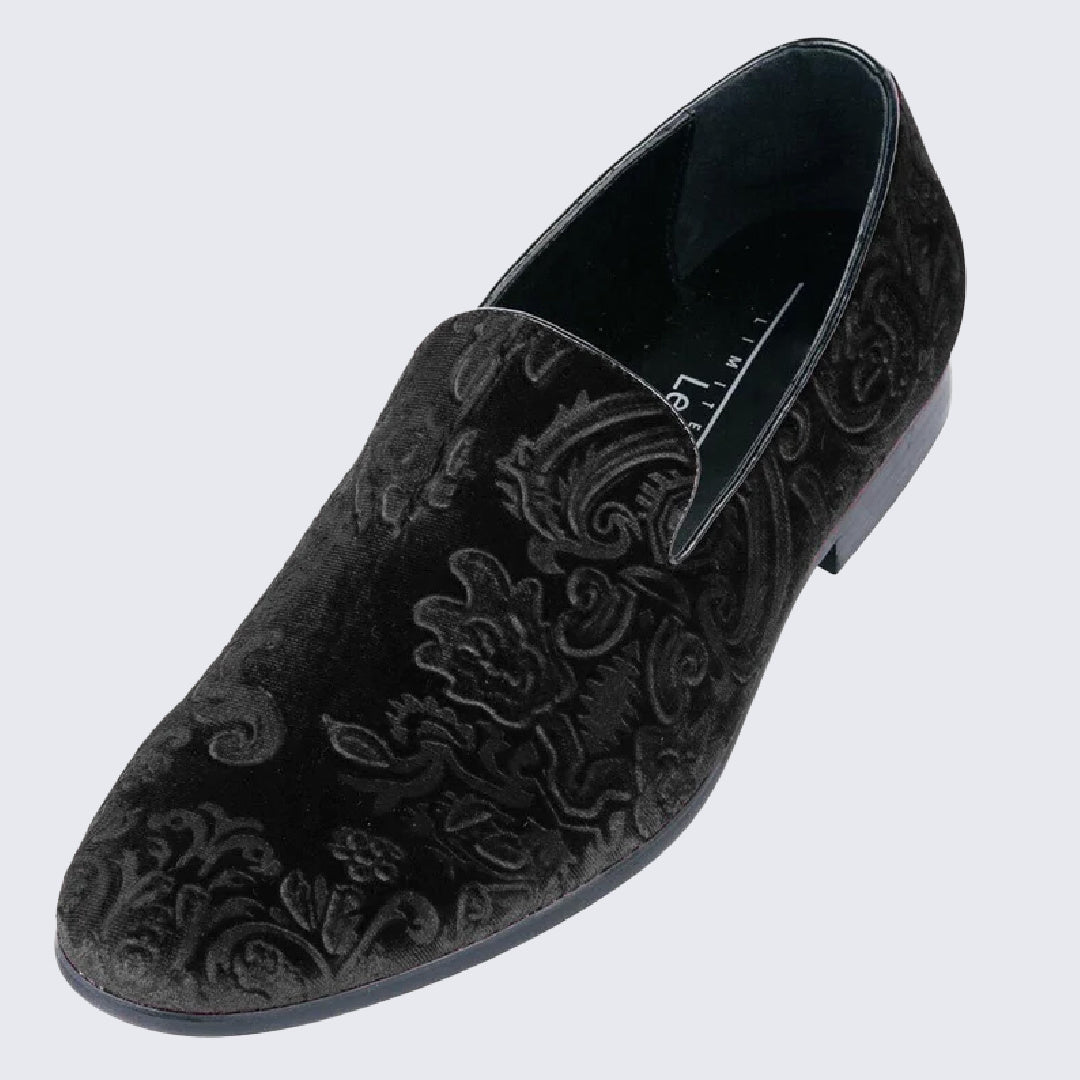 Mens Black Velvet Loafers Paisley Pattern Modern Dress Shoes Prom Wedding Perfect Tux