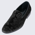 Mens Black Velvet Loafers Paisley Pattern - Shoes