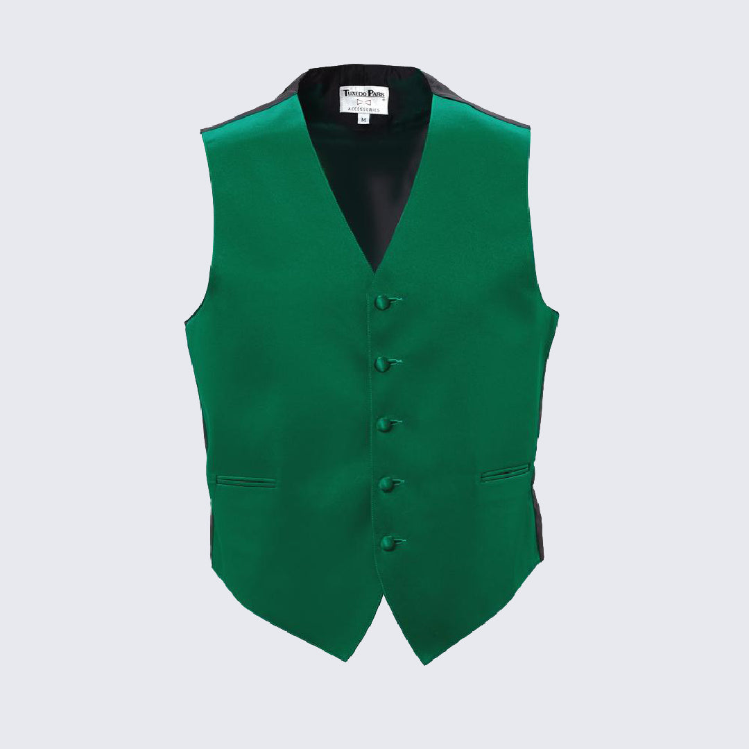 Emerald Green Tuxedo Vest Mens Satin with Bow Tie or Tie Wedding Perfect Tux