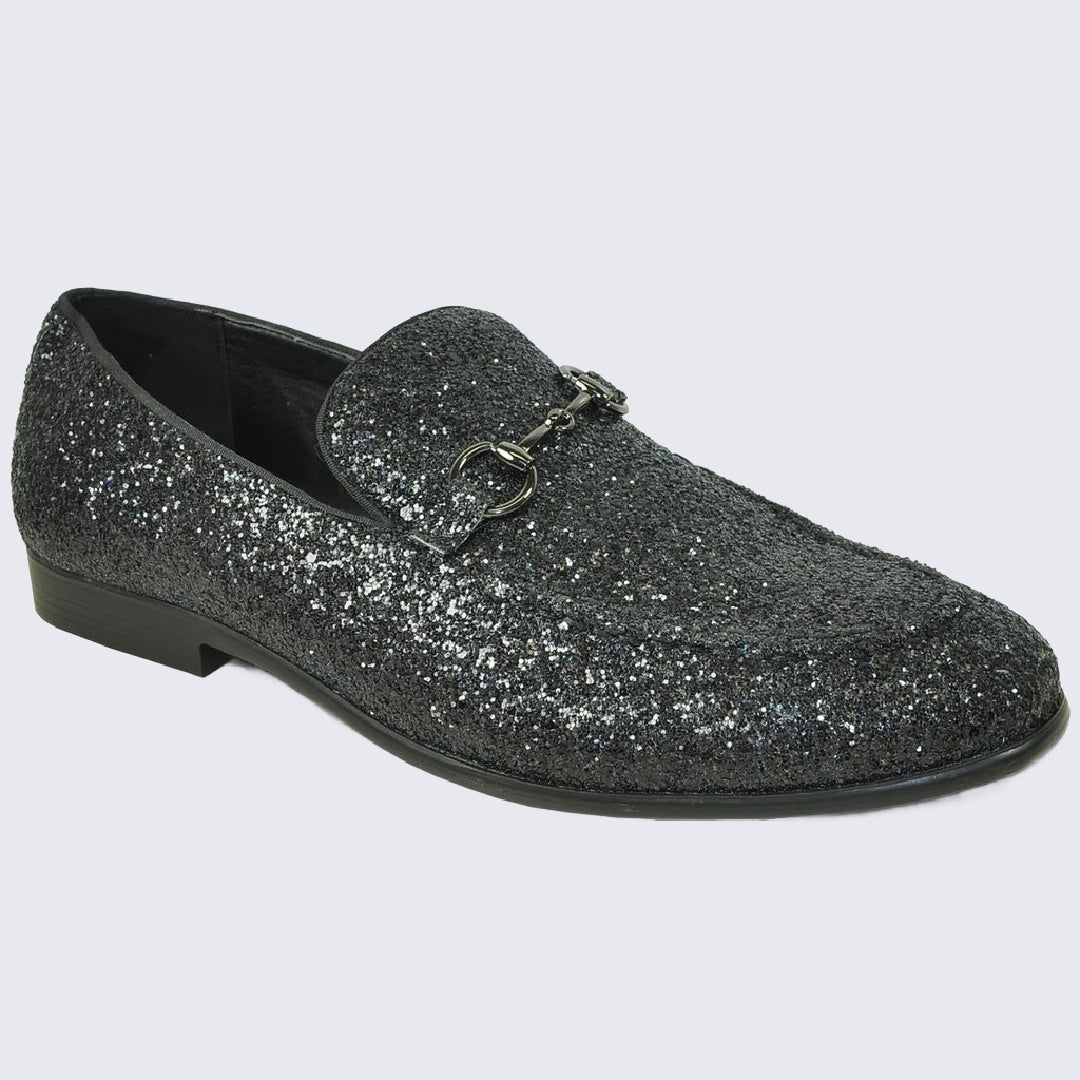 Mens Black Glitter Loafers Modern Dress Shoe Prom Wedding