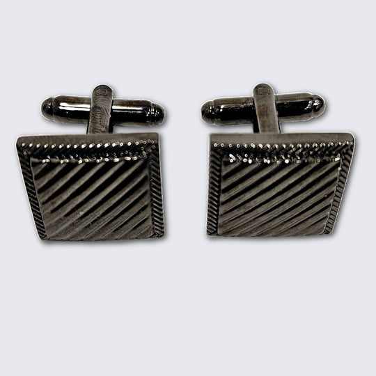 Diagonal Engraved Gun Metal Rhodium Cufflinks