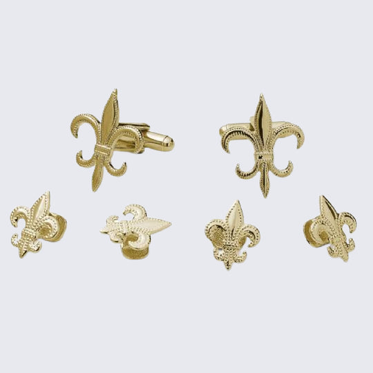 Fleur De Lis Tuxedo Studs and Cufflinks Gold