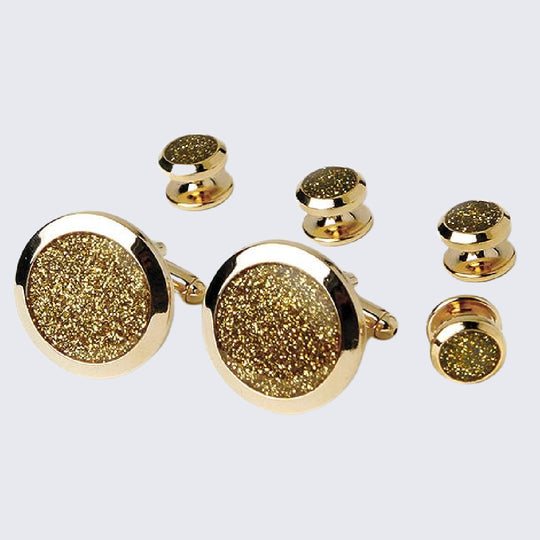Tuxedo Studs and Cufflinks Gold Diamond Dust Center Wide Bezel