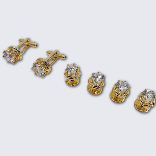 Gold Love Knots with Cubic Zirconia Formal Studs and Cufflinks