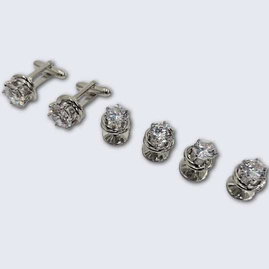 Silver Love Knots with Cubic Zirconia Formal Studs and Cufflinks