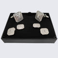 Silver Pave Square Cubic Zirconia Studs and Cufflinks