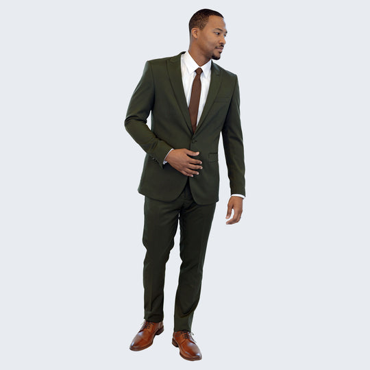 Olive Green Slim Fit Suit with Peak Lapel – Wedding & Prom
