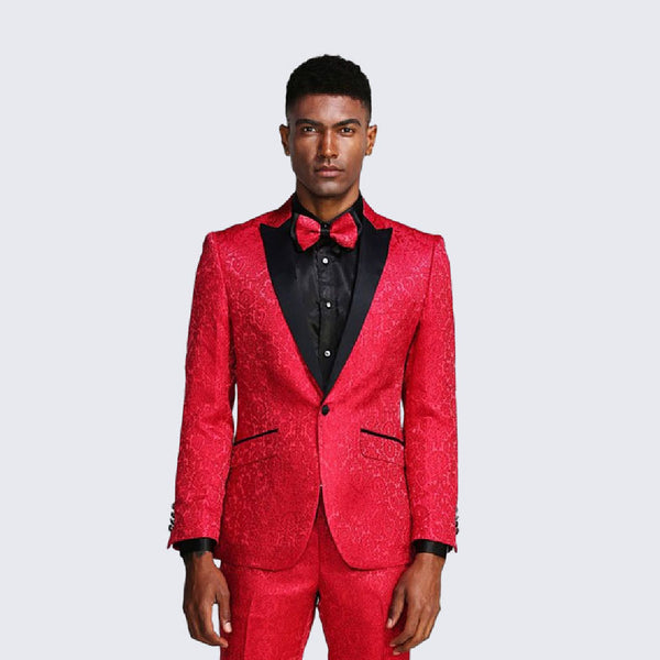 Red Paisley Slim Fit Tuxedo Three Piece Set - Wedding - Prom | Perfect Tux