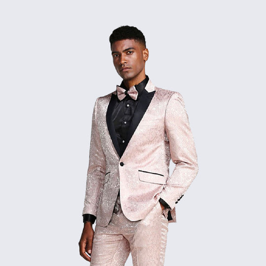 Blush Paisley Slim Fit Tuxedo 3-Piece Set – Wedding & Prom