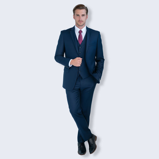 Blue 3-Piece Modern Fit Suit with Notch Lapel – Wedding & Prom