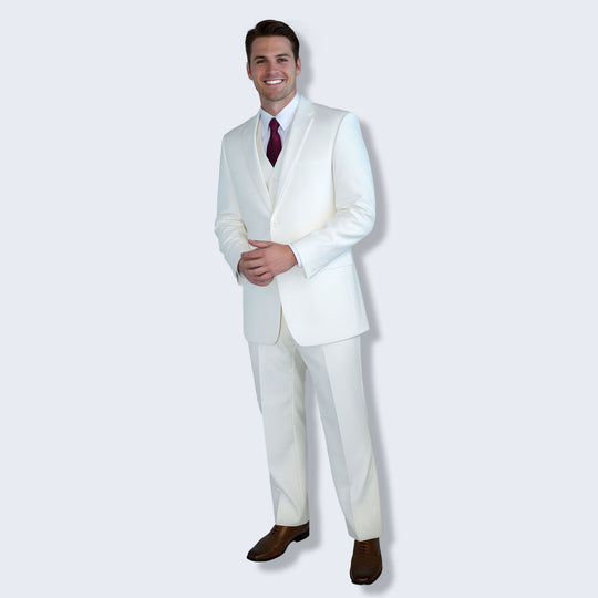 Ivory 3-Piece Modern Fit Suit with Notch Lapel – Wedding & Prom