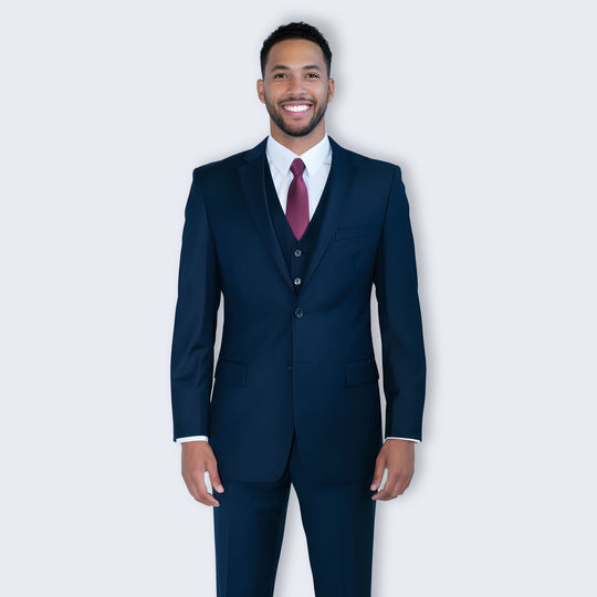 Navy Blue 3-Piece Modern Fit Suit with Notch Lapel – Wedding & Prom