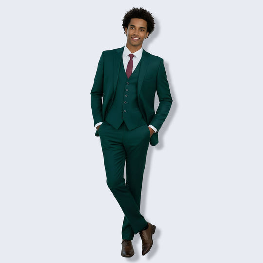 Green 3-Piece Modern Fit Suit with Notch Lapel – Wedding & Prom