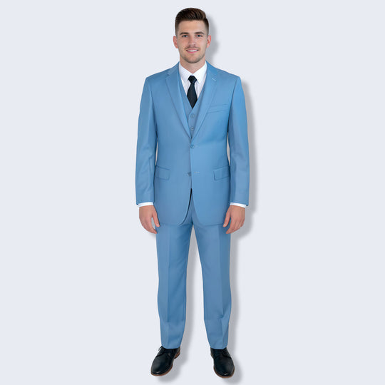 Dusty Blue 3-Piece Modern Fit Suit with Notch Lapel – Wedding & Prom