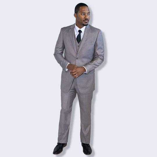 Sand Grey 3-Piece Modern Fit Suit with Notch Lapel – Wedding & Prom