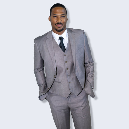 Sand Grey 3-Piece Modern Fit Suit with Notch Lapel – Wedding & Prom