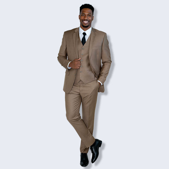 Dark Taupe 3-Piece Modern Fit Suit with Notch Lapel – Wedding & Prom