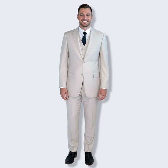 Tan 3-Piece Modern Fit Suit with Notch Lapel – Wedding & Prom