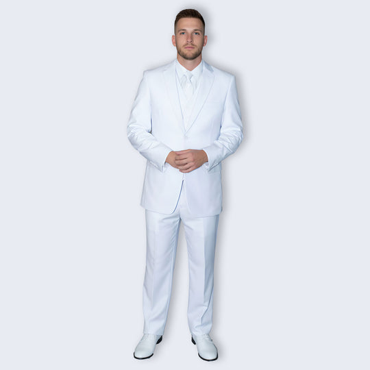 White 3-Piece Modern Fit Suit with Notch Lapel – Wedding & Prom