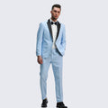 Light Blue Tuxedo Slim Fit Peak Lapel with Button Chain 3-Piece Set